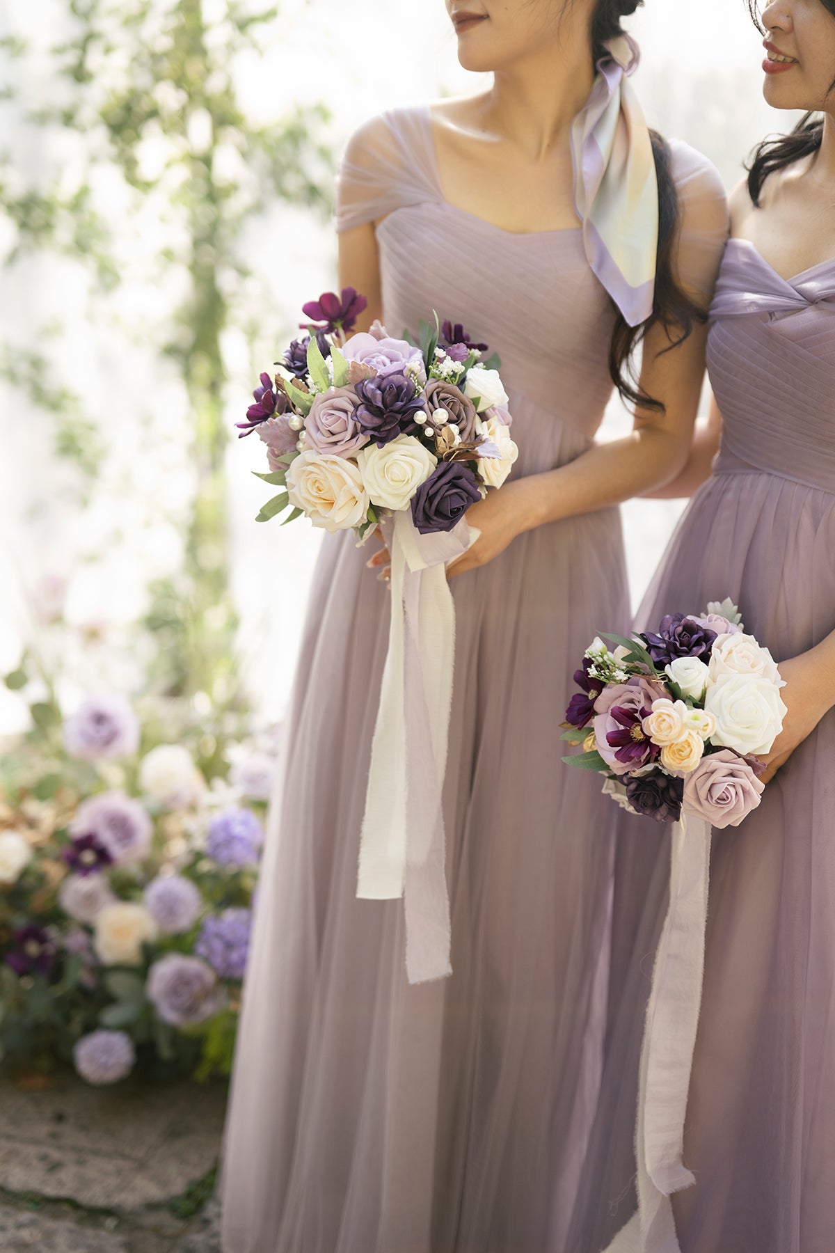 flowers for purple bridesmaid dresses 4PC Purple Lavender 1 Bridal Bouquet & 1 Bridesmaid Sola Wood Wildflower  Wedding