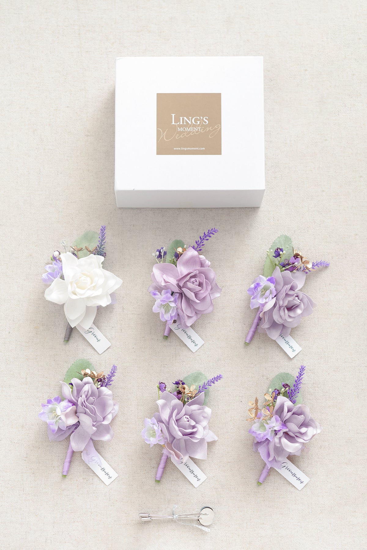 Boutonnieres in Lilac \u0026 Gold, image size:1200x1800