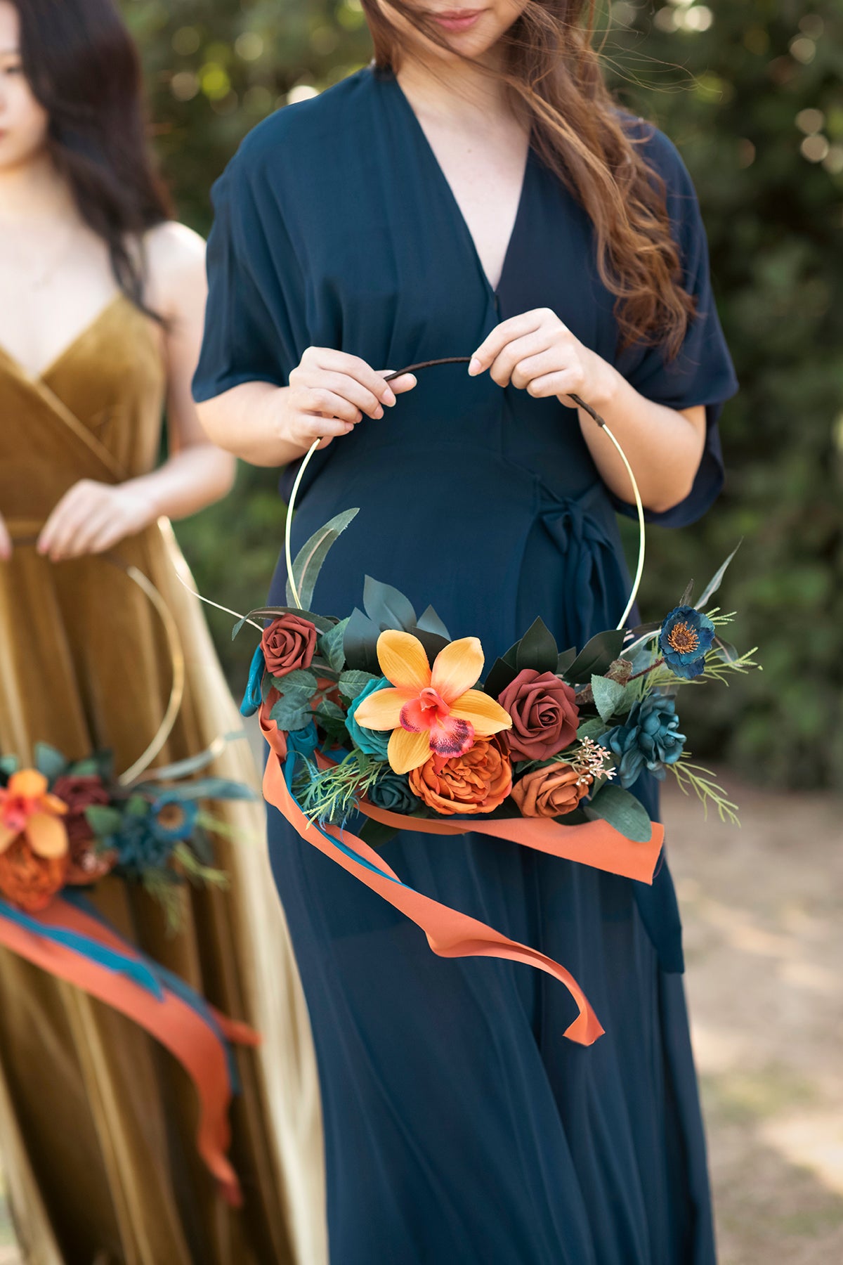 burnt orange and teal bridesmaid dresses Navy Blue & Burnt Orange Bridesmaid Bouquet – Rinlong Flower main image 1