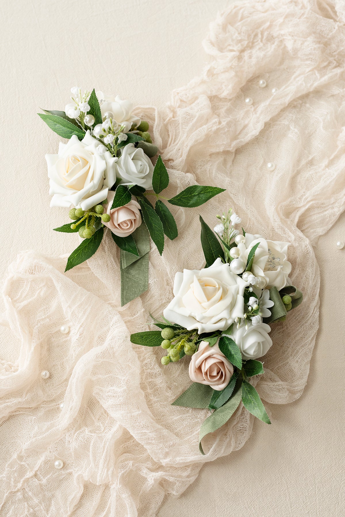 Shoulder Corsages in White & Sage Shoulder Corsages in White & Sage