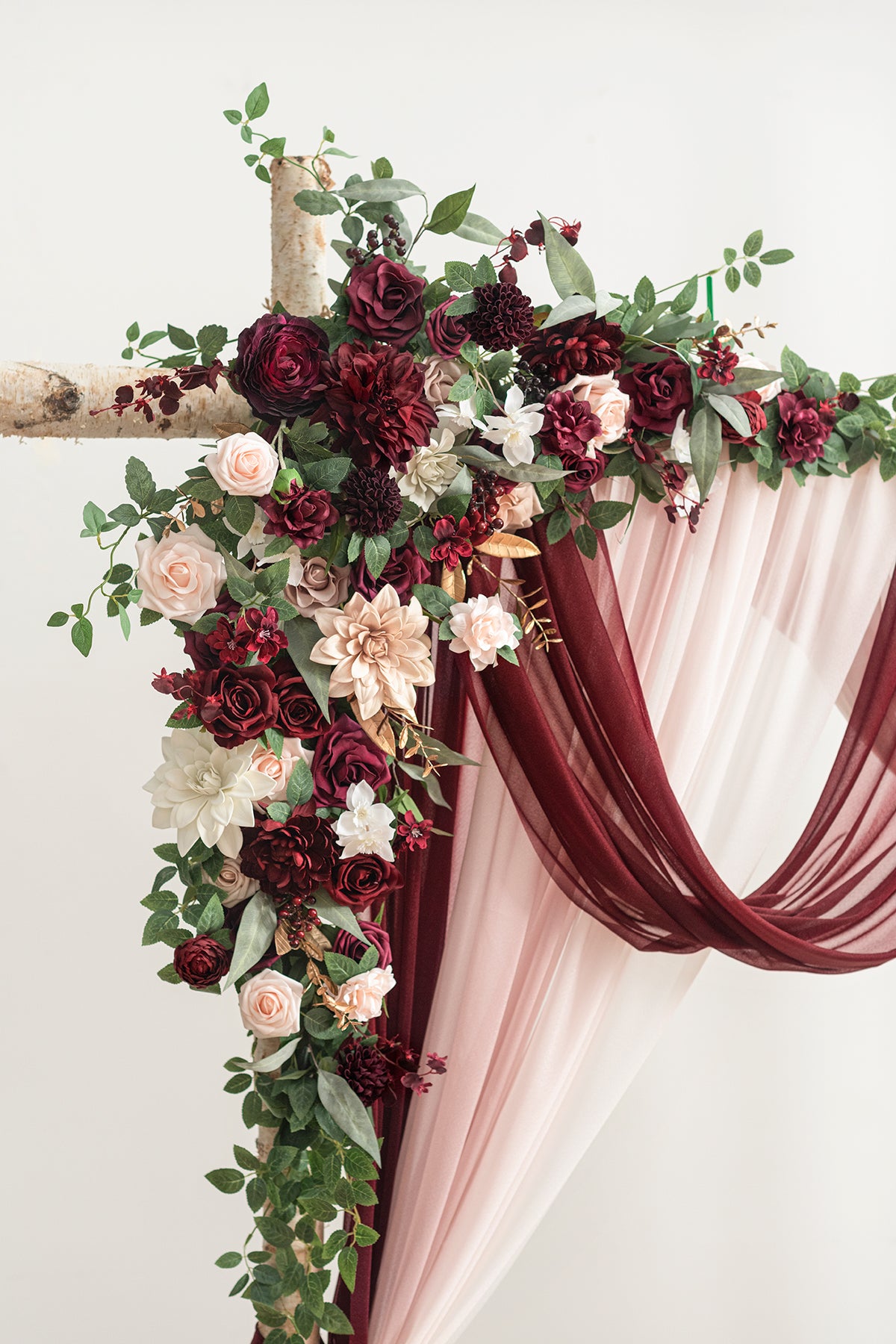 Flower Arch Decor with Drapes in Romantic Marsala display picture 1